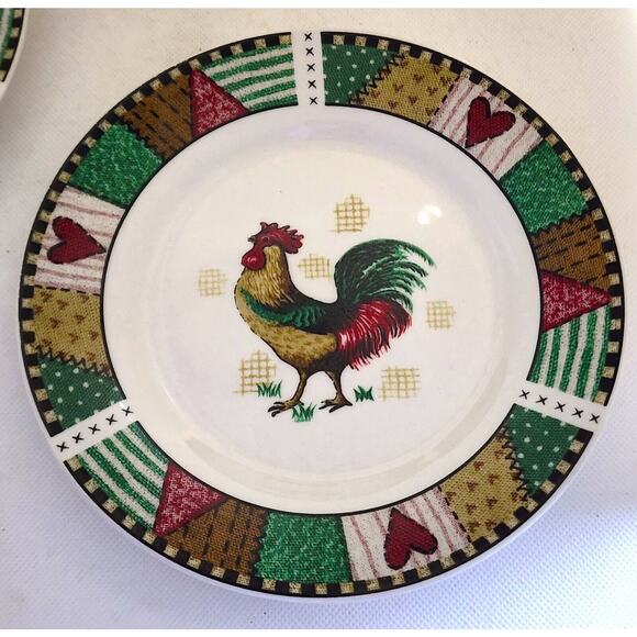 PLATES/DESSERT-HOME TRENDS-Rustic Rooster-Country Design-7.5" Diameter-Set of 4 - Picture 3 of 13